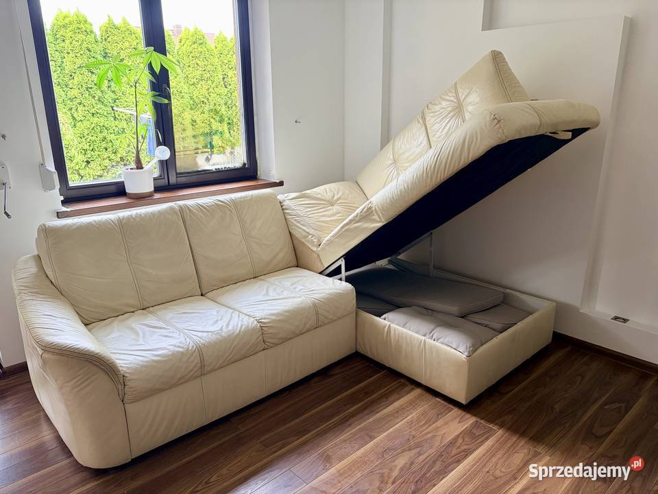 Skórzana narożna sofa z funkcją spania 90cm Dobrzykowice