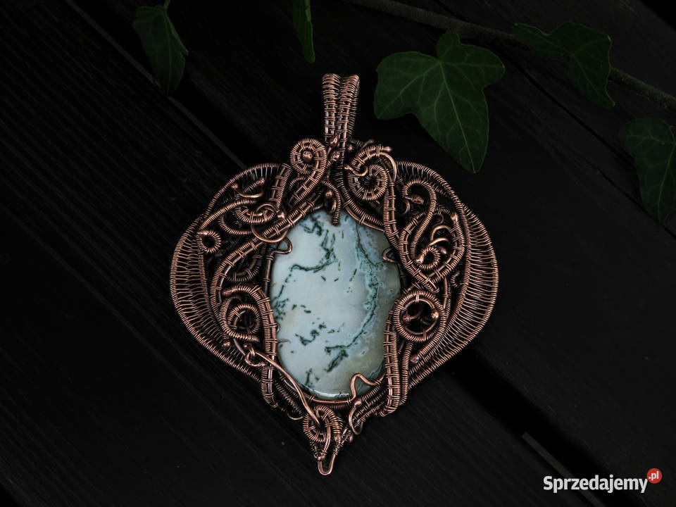 Dwustronny unikatowy wisior agat mszysty Wieliczka