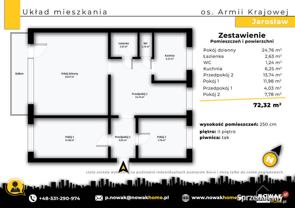Os Armii Krajowej 72 m 3 pokoje balkon 2 piętro Jarosław