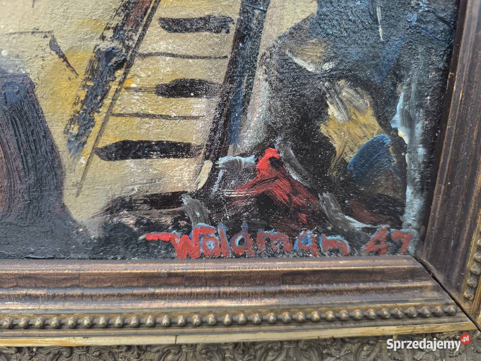 Piękny stary oryginalny obraz olejny 1947 r Łódź