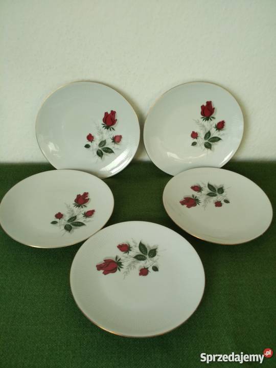 Talerze deserowe porcelana Mitterteich czerwona Ropa