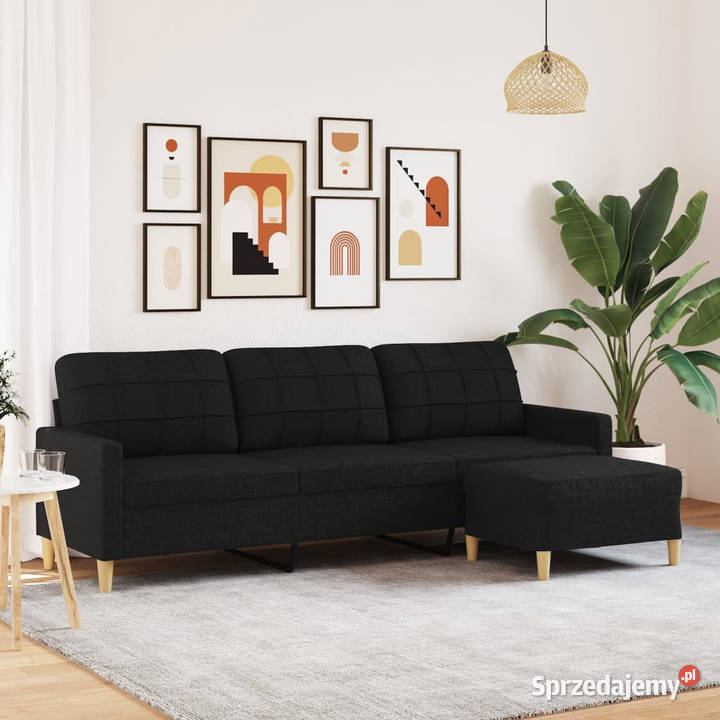 3osobowa sofa z podnóżkiem czarna 210 tkaniną Warszawa