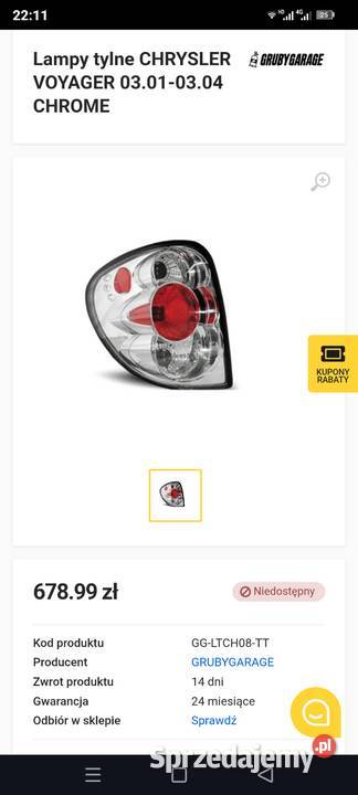 Lampy tył nowe Chrysler Voyager 0107 Dodge Grand osobowe Lampy tylne Częstochowa