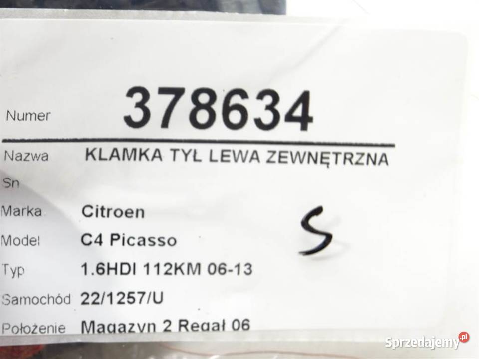 KLAMKA TYŁ LEWA ZEWNĘTRZNA CITROEN C4 PICASSO I podkarpackie sprzedam