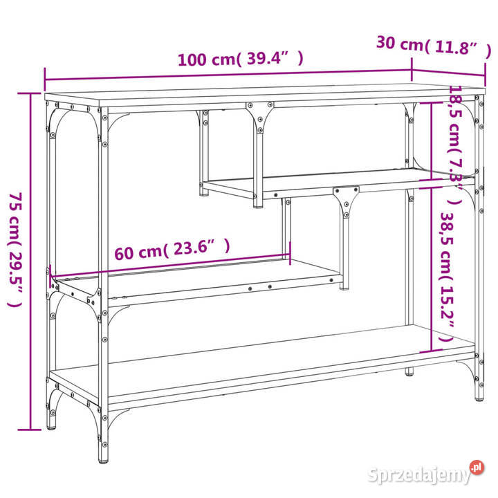 Stolik konsolowy brązowy dąb 100x30x75 WM838917 Warszawa