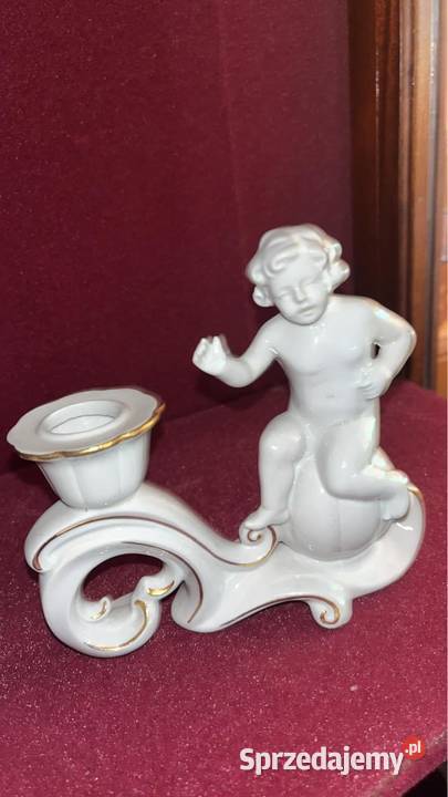 2Białe świeczniki z Putto lustrzane kominkowe Gdańsk
