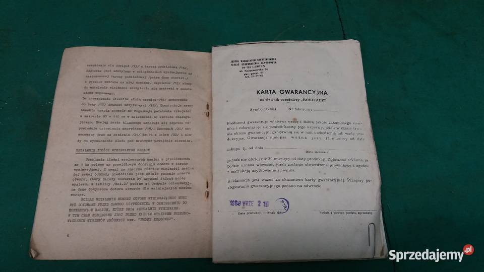 Siewnik Bonifacy instrukcja obsługi i karta