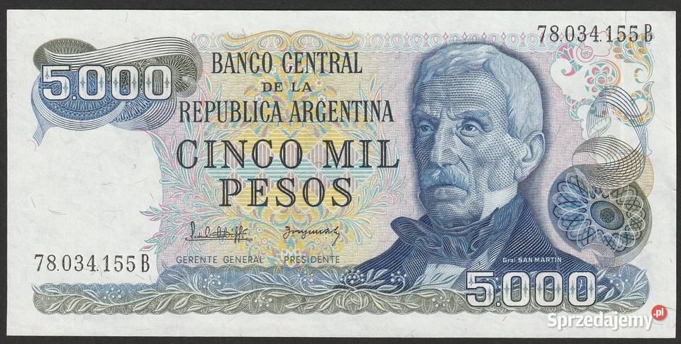 Argentyna 5000 pesos 197783 stan bankowy UNC Łódź