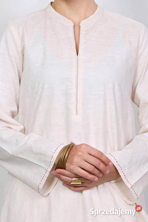 Nowa tunika indyjska złamana biel żakard M 38 Rozmiar 38(M) Bluzki i koszule