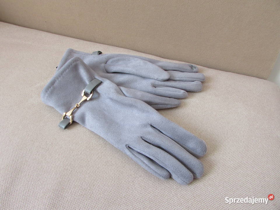 rękawiczki damskie eleganckie szare welurowe S M Dla kobiet sprzedam