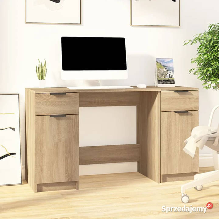 Biurko z szafką boczną dąb sonoma materiał Warszawa