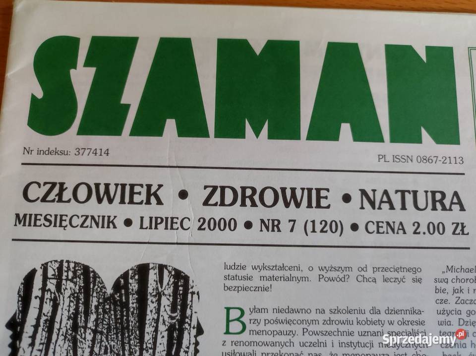Szaman człowiek zdrowie natura Lipiec 2000 Kielce sprzedam