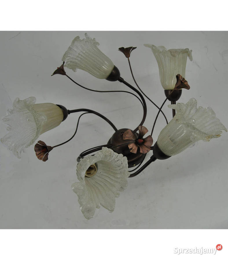 Żyrandol kwiatowy z 5 szklanymi kloszami lampa Wieliczka
