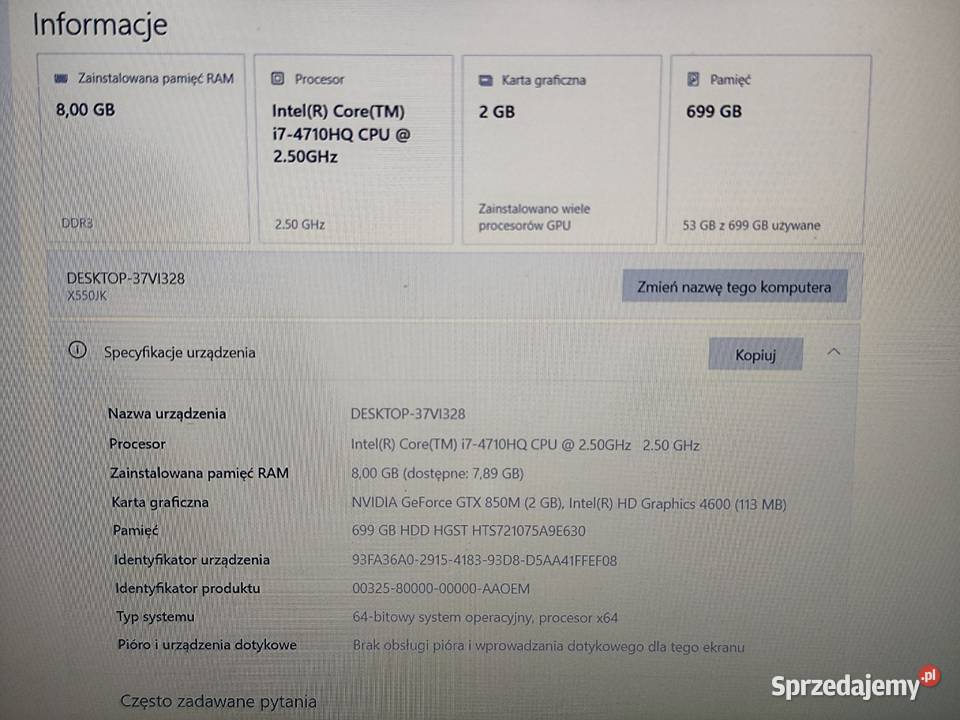 ASUS R510JK i74710HQ 8GB 750GB GTX 850 156 DVD Trzebnica