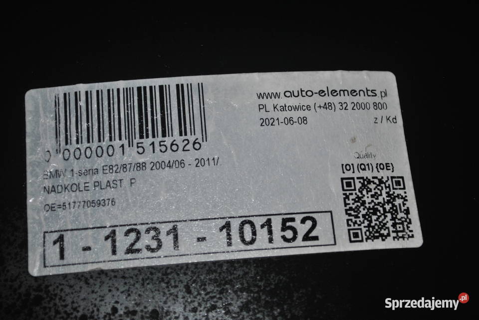 Nadkole prawe krótkie BMW seria 1 e81 e82 e87 Poręba