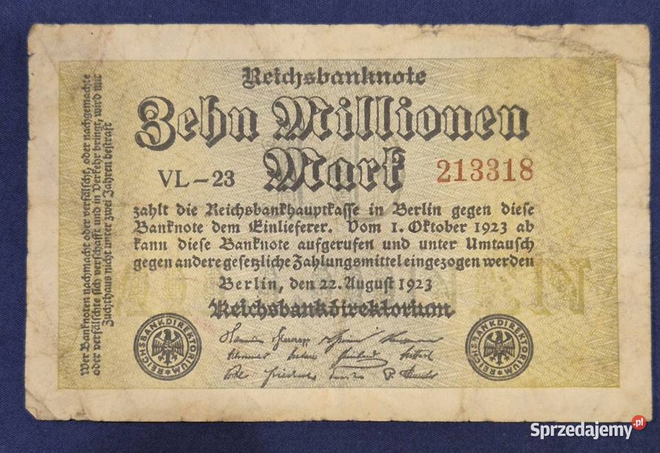 Niemcy banknot 10 milionów notgeld 1923 Numizmatyka dolnośląskie Wałbrzych