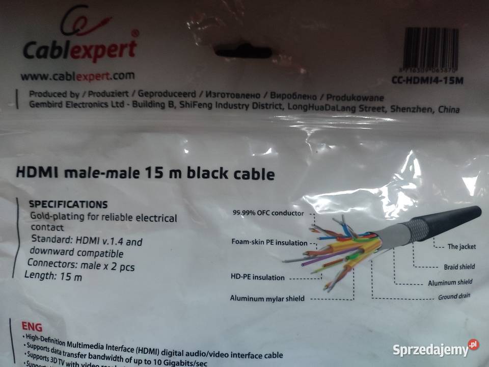 Kabel HDMI długość 15 m Kable i przewody Sosnowiec sprzedam