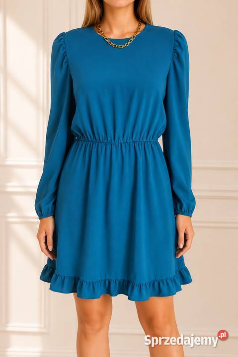 Sukienka Moon 40 L turkusowa elegancka z falbaną Spódnice i sukienki Moda i Styl Augustówka