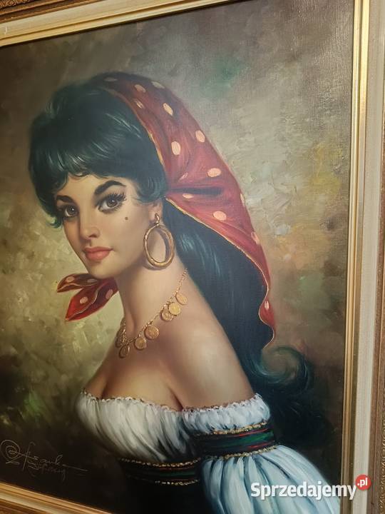 Obraz olejny na płótnie Cyganka w pięknej ramie Lipno