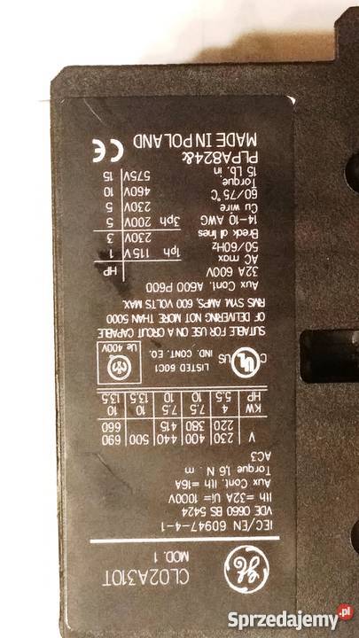 86 Stycznik CL02A310TN 75 kW Elbląg sprzedam