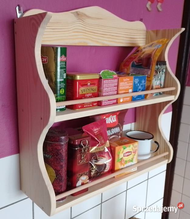 Półka wisząca drewniana na herbatę kawę 53cm Balin