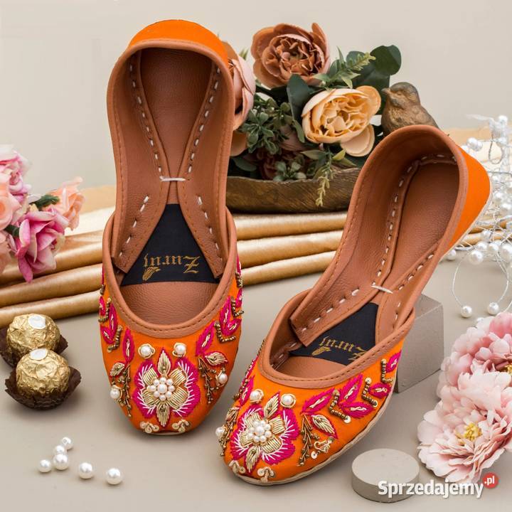 Nowe buty balerinki 39 38 pomarańczowe zdobione Szczecin