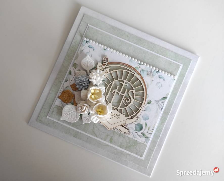 Kartka ręcznie robiona na Pierwszą komunię Antyki, Sztuka, Kolekcje Łódź