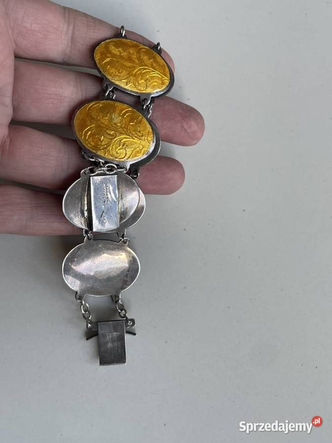 Bransoletka srebro emalia giloszowa vintage srebro Toruń