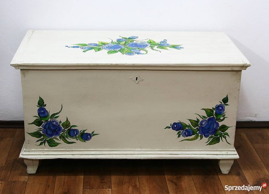 Piękny Kufer Ludowy Ręcznie Malowany Antyk Marki