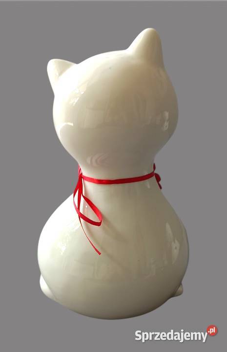 Urocza dekoracja figurka ceramiczna kot biały z małopolskie Chrzanów