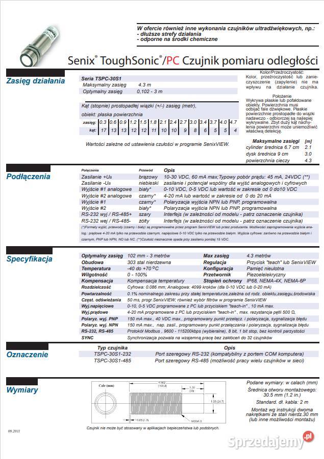 Czujnik ultradźwiękowy TSPC30S1485 SENIX sprzedam