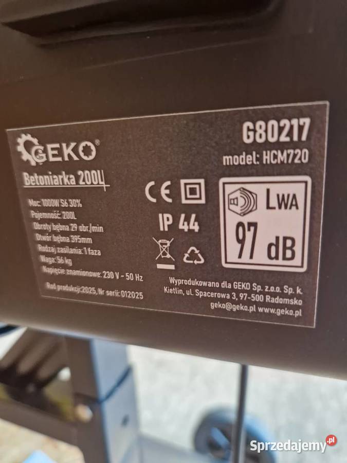 Betoniarka wolnostojąca GEKO G80217 o pojemności wielkopolskie