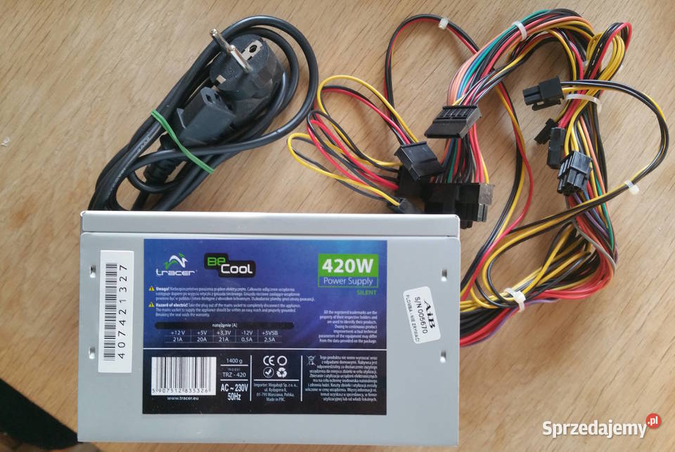 Sprawny zasilacz 420W Tracer BeColl kabel Elektronika Żyrardów