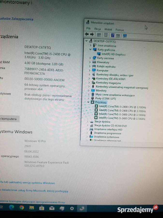 Komputer HP 8200 i52400 4GB RAM DDR3 HDD 250GB Liczba rdzeni procesora 4