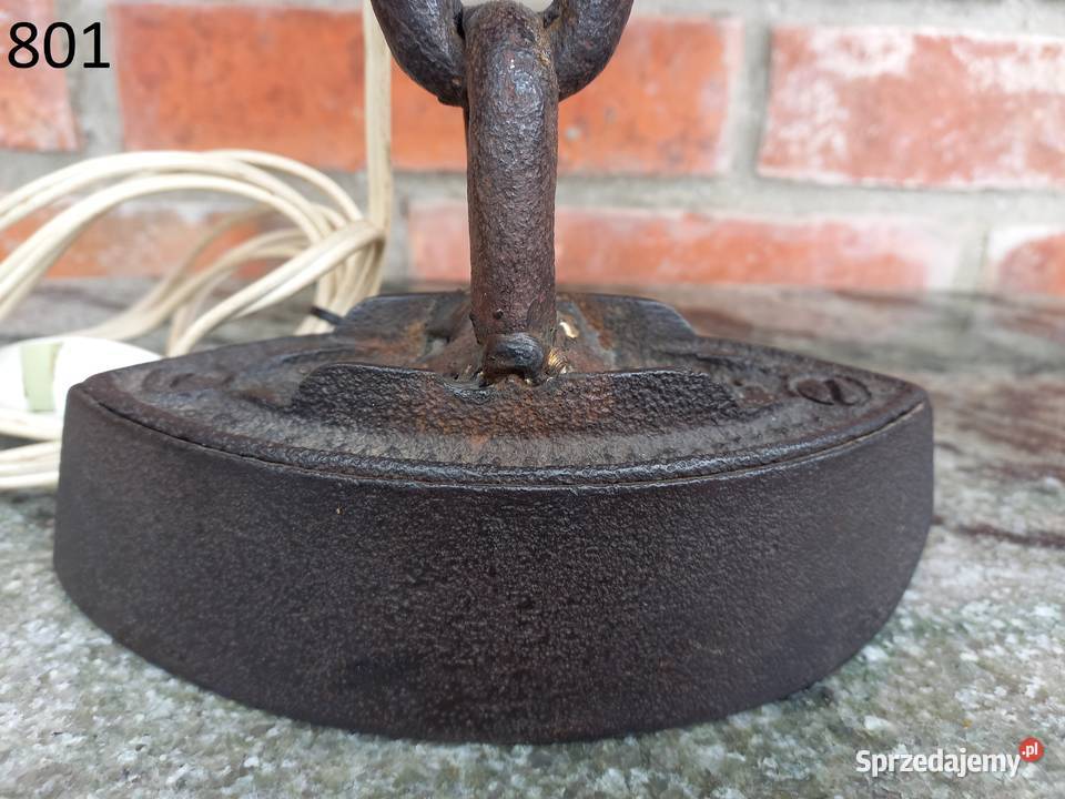 Lampka nocna stołowa metalowa ze skórzanym Gawroniec sprzedam
