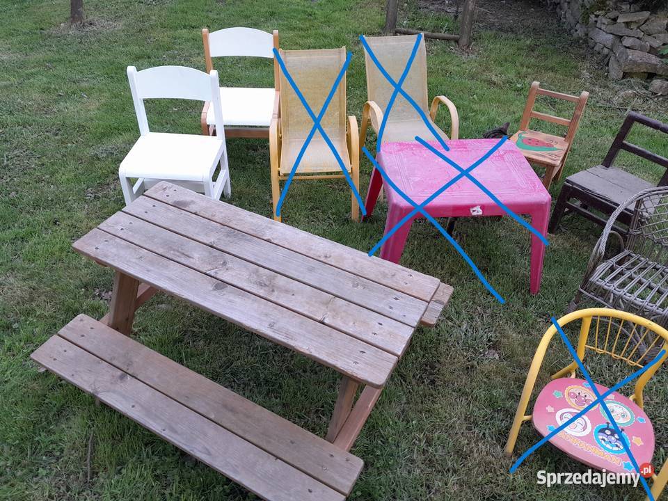 Zestaw różnych starych krzesełek stolik ławka Dąbrowa Górnicza sprzedam