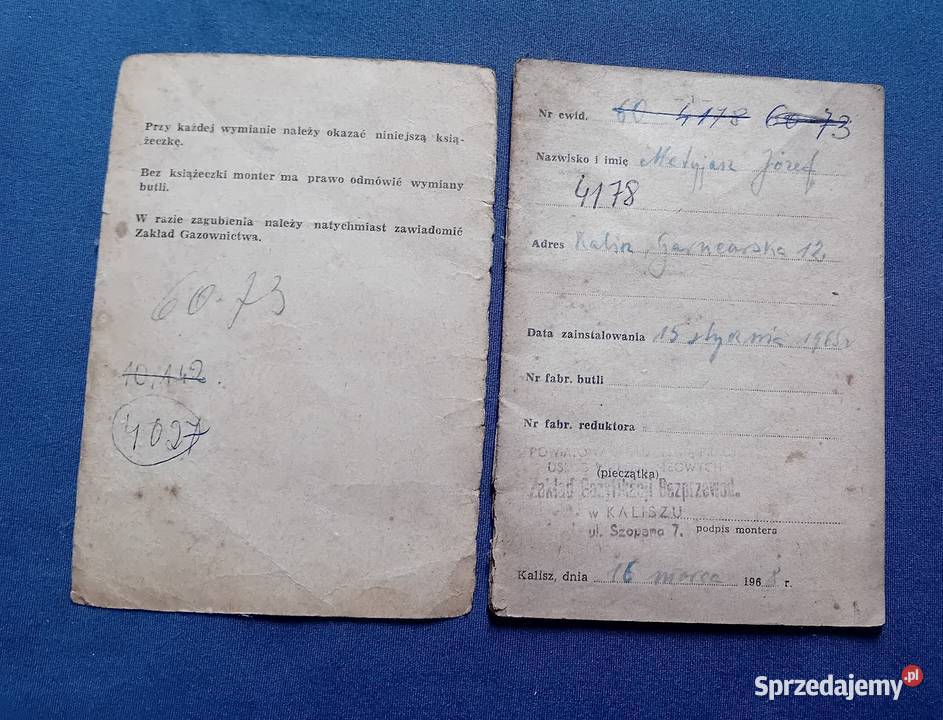 Ksiażka kontroli wymiany butli z gazem Wydana w Antykwariat Koźminek