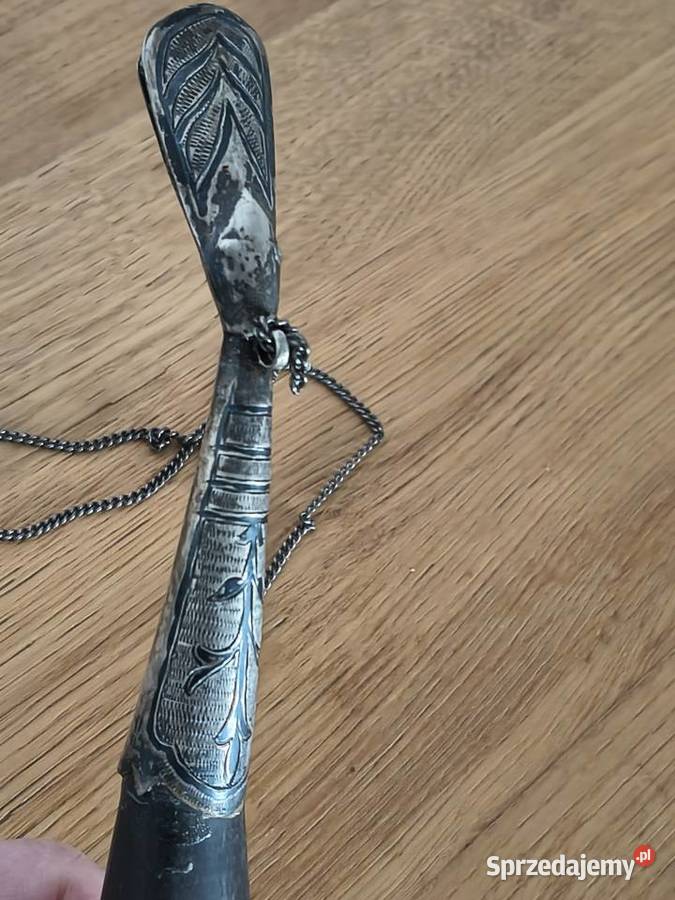 Róg obfitości bawoli niello okuty w srebro Ag Szczecin sprzedam
