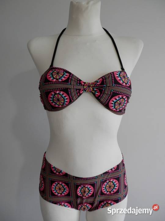 Strój Kąpielowy Bikini Czarny Graficzny Nadruk Łomża