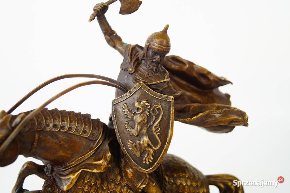 RYCERZ NA KONIU Z TOPOREM figura z brązu rzeźba Antyki Gizałki