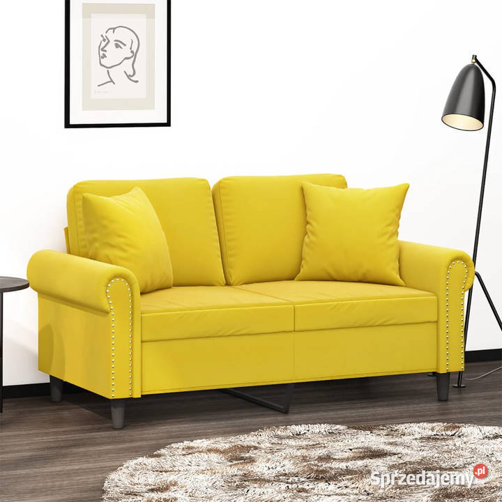 2osobowa sofa z poduszkami żółta 120 aksamit Sofy i kanapy Warszawa