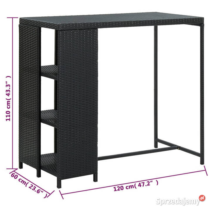 Stolik barowy z półką czarny 120x60x110 mazowieckie Warszawa