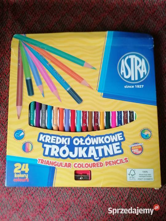 Kredki ołówkowe trójkatne 24 kolory używaneASTRA