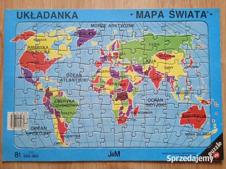 Puzzle Mapa Świata ok 33letnie na tekturowej