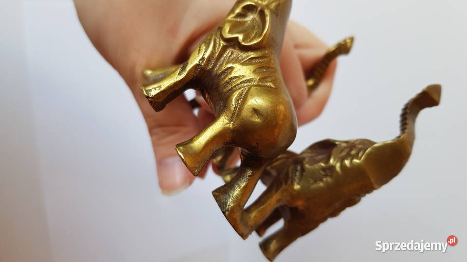 Stara mosiężna figurka słonie słoniki mosiądz śląskie Dąbrowa Górnicza