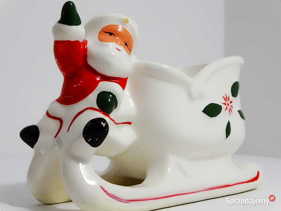 Ceramiczna ozdoba Mikołaja na saniach Frankel Boże Narodzenie lubelskie