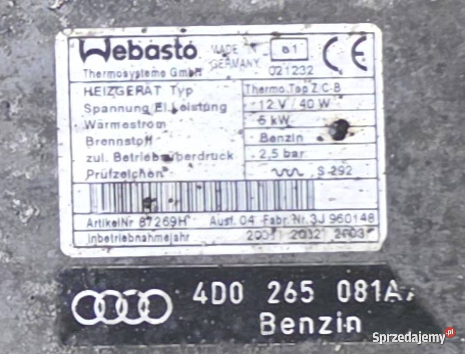 Audi A8 W12 60 webasto ogrzewanie postojowe kujawsko-pomorskie