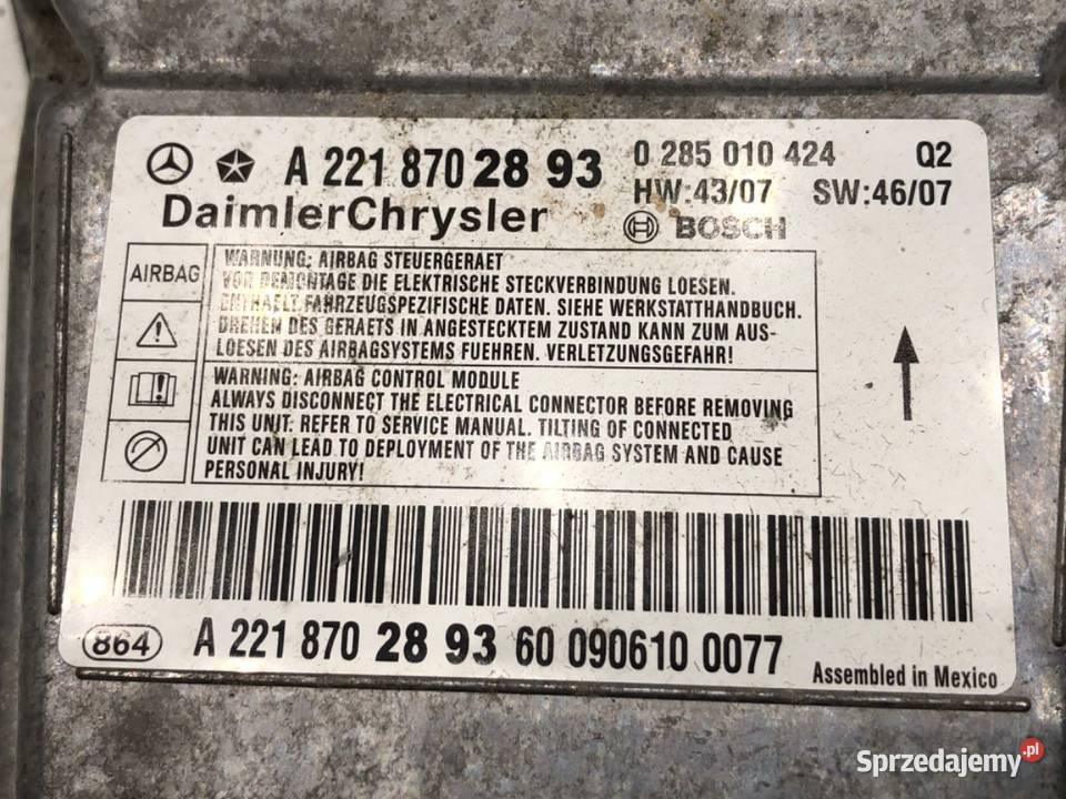 SENSOR AIRBAG MERCEDES W221 A2218702893 0513 Poduszki powietrzne sprzedam