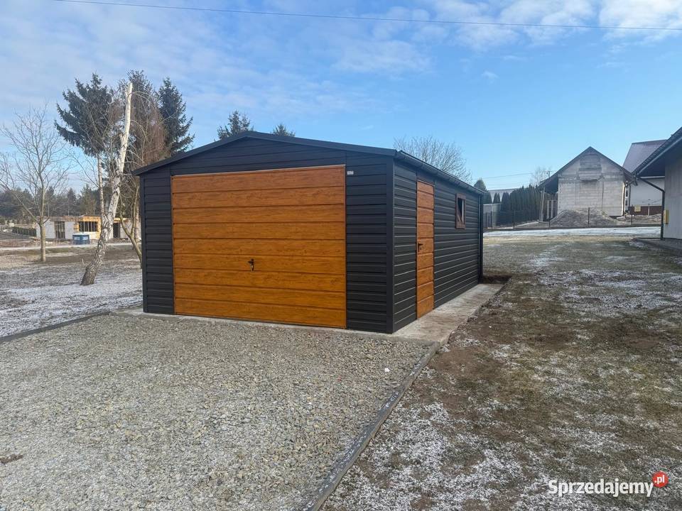 Garaż Blaszany 4x7 czarny złoty dąb profil Daleszyce