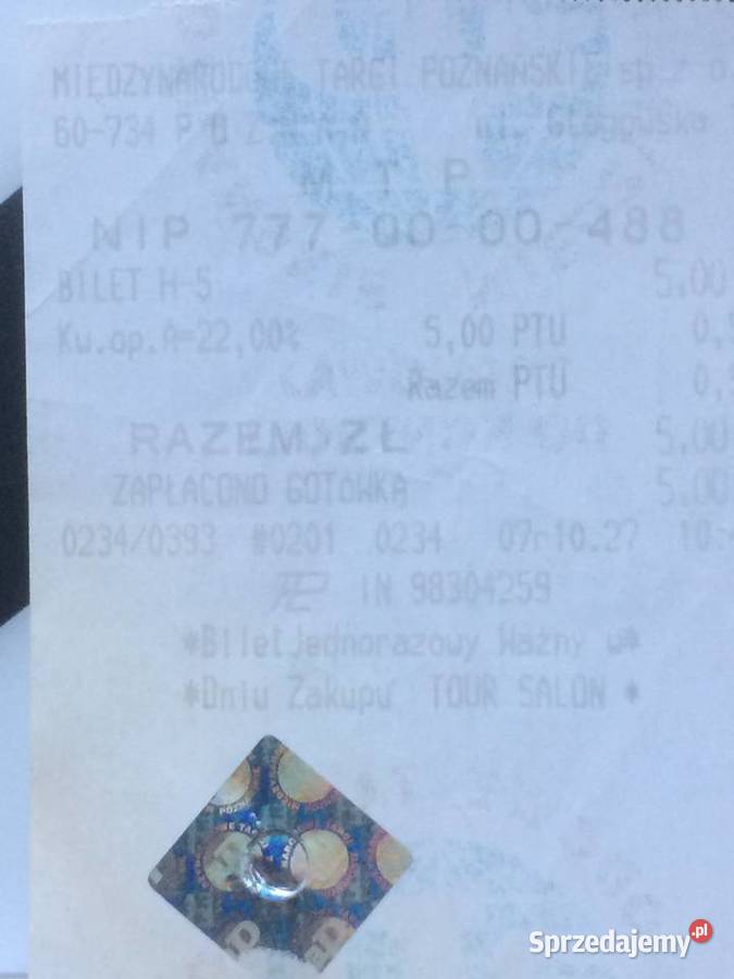 1052 Bilet Na Międzynarodowe Targi Poznańskie sprzedam